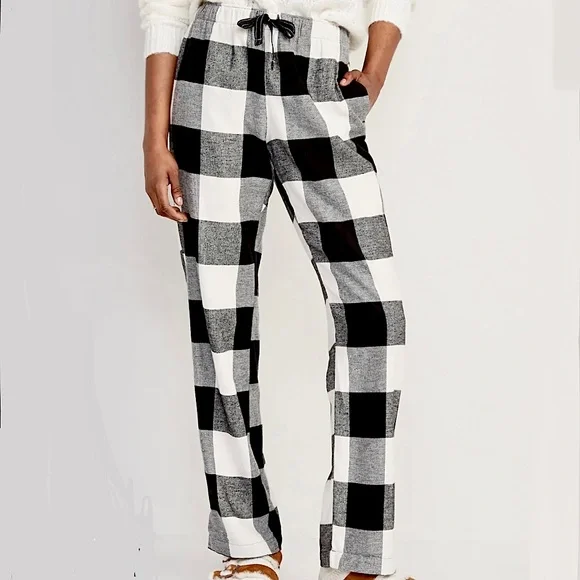 Intimates Sleepwear Black White Buffalo Plaid Printed Flannel